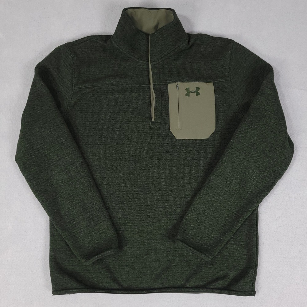 Under Armour Pullover Men's Large Green 1/4 Zip Polartec ColdGear Loose Fleece